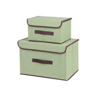Boîtes de rangement en tissu pliable avec couvercle - Lot de 2